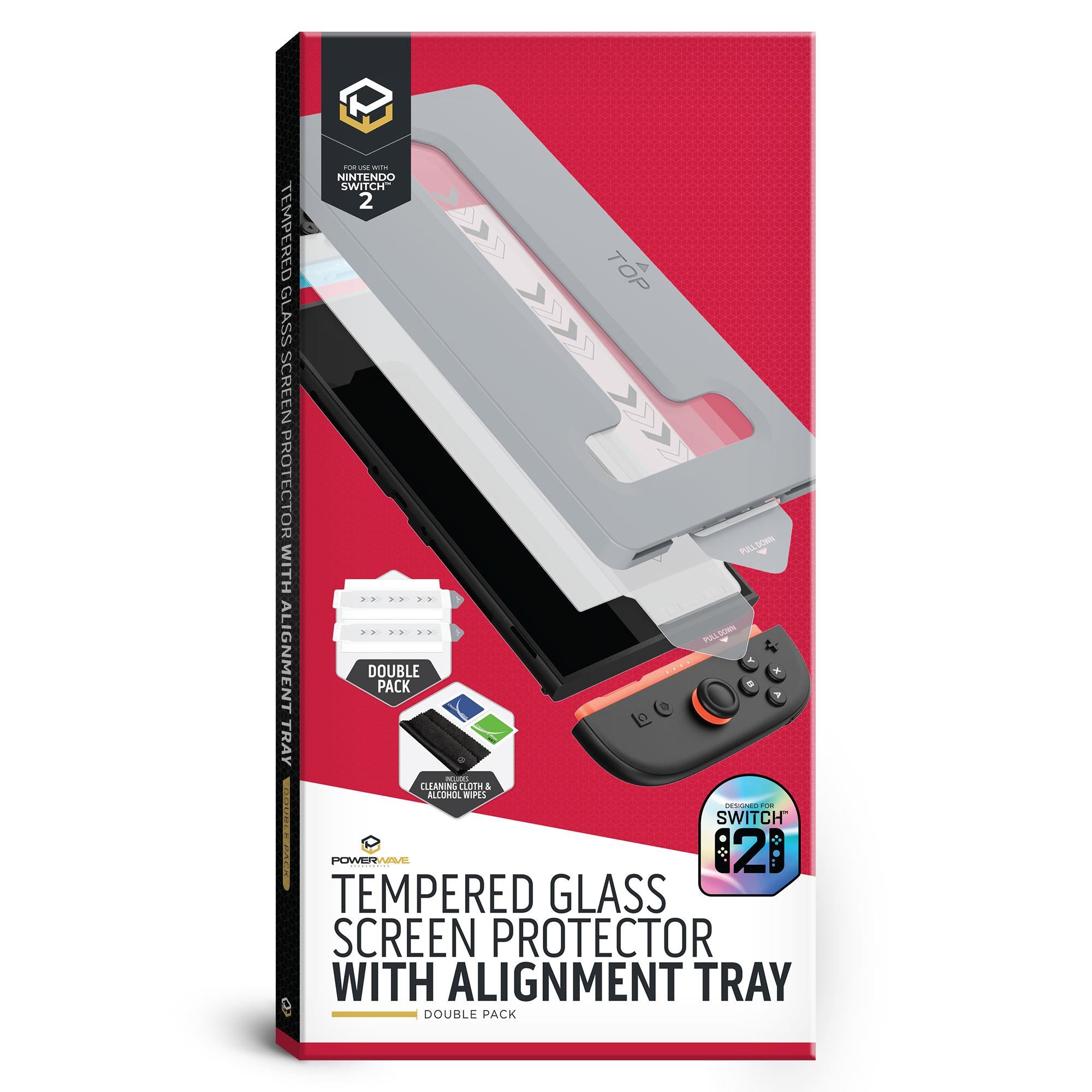 Powerwave Tempered Glass Screen Protector with Alignment Tray Double Pack for Nintendo Switch 2